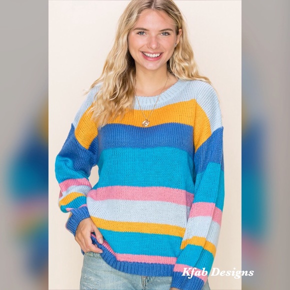 🥰LAST! Blue Multi Color Stripe Super Soft Sweater - Picture 10 of 10